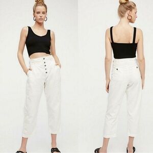 Free People Compass Star Trousers Pleated Pants High Rise Cropped White Size 6